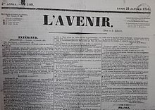 Le journal l'Avenir, dont la devise était Dieu et la liberté.