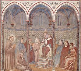 Franciscus preekt tot Honorius III (1296-98), Fresco door Giotto, Sint-Franciscusbasiliek in Assisi