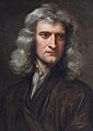 Q935 Isaac Newton gemaakt in 1992 (Olieverfschilderij: door James Thronill naar Sir Godfrey Kneller) geboren op 25 december 1642 overleden op 20 maart 1727