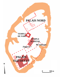 Mapa de localització de les àrees excavades dels principals edificis del tell de Quyunjik, el centre polític-religiós de Nínive