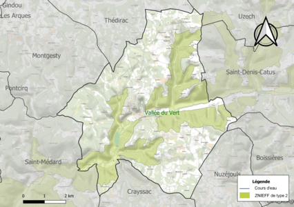 Carte de la ZNIEFF de type 2 sur la commune.