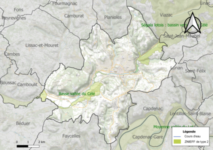 Carte des ZNIEFF de type 2 sur la commune.