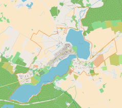 Mapa konturowa Drawna, po prawej znajduje się punkt z opisem „Drawno”