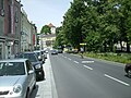 Straßenzug der Promenade Blickrichtung Landestheater, die ehemalige Nordflanke des Kastell Lentia