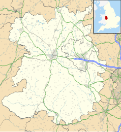 Mapa konturowa Shropshire, u góry po lewej znajduje się punkt z opisem „Bronygarth”