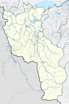 Mapa konturowa powiatu cieszyńskiego, po lewej znajduje się punkt z opisem „Browar Zamkowy Cieszyn”