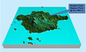 Mapa topográfico de Basilán e as illas periféricas