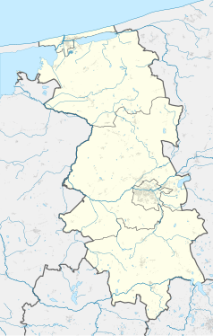 Mapa konturowa powiatu lęborskiego, u góry znajduje się punkt z opisem „Kolonia Szczenurze”