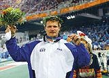 Aleksander Tammert (hier im Jahr 2007) scheiterte mit 58,64 m in der Qualifikation – in den folgenden Jahren war er unter anderem Olympiadritter (2004)