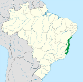 Localização da ecorregião das Florestas Costeiras da Bahia segundo o WWF.