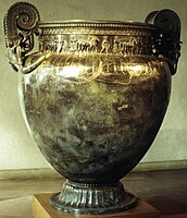 The imported Greek Vix Krater, found in the Vix Grave, France.