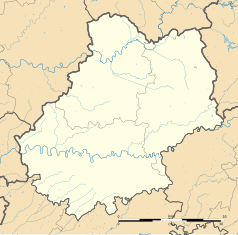 Mapa konturowa Lot, w centrum znajduje się punkt z opisem „Caniac-du-Causse”