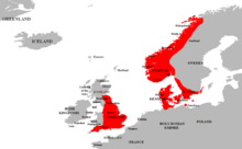 Carte représentant les territoires soumis à Knut le Grand