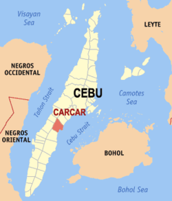 Map of Cebu showing the location of Carcar