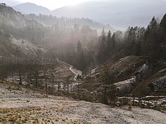 Paesaggio visto dall'anello del monte Ciavac, vicino ad Andreis, in gennaio.