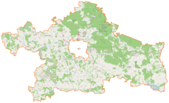 Mapa konturowa powiatu białostockiego, na dole po lewej znajduje się punkt z opisem „Gąsówka-Oleksin”