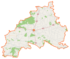 Mapa konturowa powiatu zwoleńskiego, na dole nieco na lewo znajduje się punkt z opisem „Kroczów Większy”