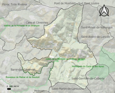 Carte des ZNIEFF de type 1 sur la commune.