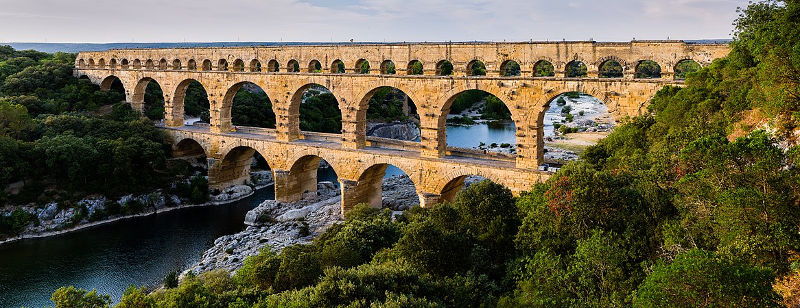 The Pont du Gard, the highest of all Roman aqueduct bridges, beautifully photographed from a well-chosen angle by Benh Lieu Song.