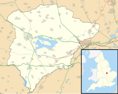 Mapa konturowa Rutlandu, blisko górnej krawiędzi znajduje się punkt z opisem „Thistleton”