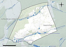 Carte en couleur présentant le réseau hydrographique de la commune