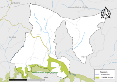 Carte de la ZNIEFF de type 2 de la commune.