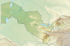 Mapa konturowa Uzbekistanu, na dole po prawej znajduje się punkt z opisem „źródło”, natomiast blisko centrum na dole znajduje się punkt z opisem „ujście”