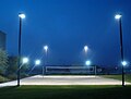 Volleyball field in North Quad of CSUMB at night.