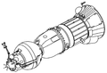 LOK (Soyuz 7K-L3) - Lunniy Orbitalny Korabl Command Ship. At the front of the spacecraft (left) is the Aktiv unit of the lunar mission Kontakt docking system