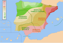 Kronologjia e pushtimit romak të Hispanisë (220 pes–19 pes), me kufijtë e provincave romake të treguara