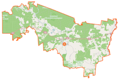 Mapa konturowa gminy Gródek, blisko prawej krawiędzi znajduje się punkt z opisem „Przejście graniczneBobrowniki-Bierestowica”