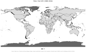 Mapa del clima gélido en color plomo oscuro, extendido especialmente en los casquetes polares.