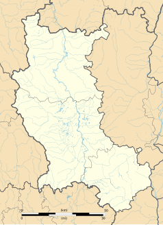 Mapa konturowa Loary, w centrum znajduje się punkt z opisem „Poncins”