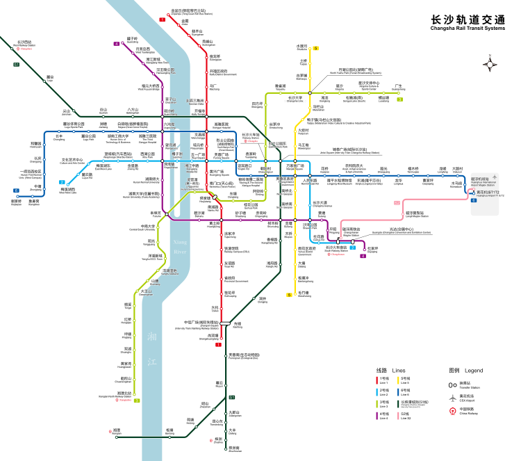 长沙地铁运营图（截止2023年6月），含长沙磁浮快线