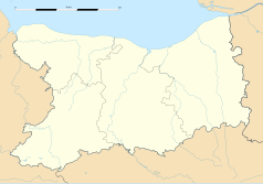 Mapa konturowa Calvados, po lewej nieco na dole znajduje się punkt z opisem „Dialan-sur-Chaîne”