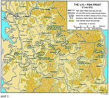 Arrows symbolizing the North Korean Army pressing against U.S. and South Korean positions