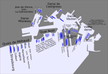 Plan du port de Toulon, avec la position des navires français le 27 novembre 1942