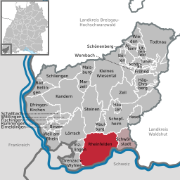 Läget för Rheinfelden (Baden) i Landkreis Lörrach