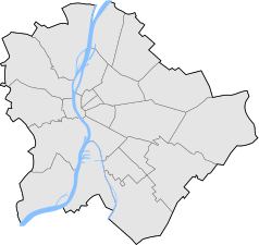 Mapa konturowa Budapesztu, w centrum znajduje się punkt z opisem „Ecseri út”