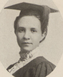 Margaret C. Waites, a young white woman, wearing a mortarboard cap