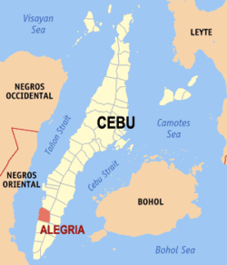 Bản đồ Cebu với vị trí của Alegria