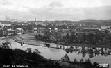 Tømmerfløyting i Nidelva ca. 1910-1915 Foto: Trondheim byarkiv