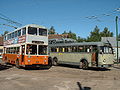 Doppeldecker aus Porto und Anderthalbdecker aus Aachen im Trolleybus-Museum Sandtoft