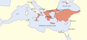 A map showing the Byzantine Empire's holdings (Greece, Anatolia, and some of Italy) c. 867