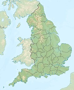 Mapa konturowa Anglii, blisko dolnej krawiędzi po lewej znajduje się punkt z opisem „St Michael’s Mount”