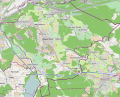 Mapa konturowa Jaworzna, u góry znajduje się punkt z opisem „Jaworzno Szczakowa”