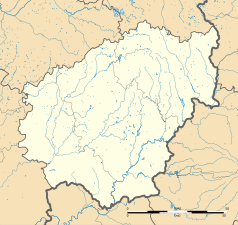 Mapa konturowa Corrèze, po prawej znajduje się punkt z opisem „Sainte-Marie-Lapanouze”