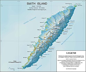 Karte von Smith Island mit dem Dalgopol-Gletscher (oben)