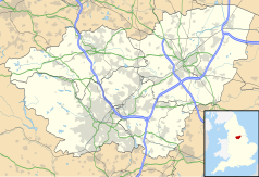 Mapa konturowa South Yorkshire, po prawej nieco u góry znajduje się punkt z opisem „Branton”