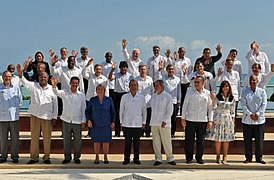 President Felipe Calderón and President Álvaro Colom in Cancún; 2010.